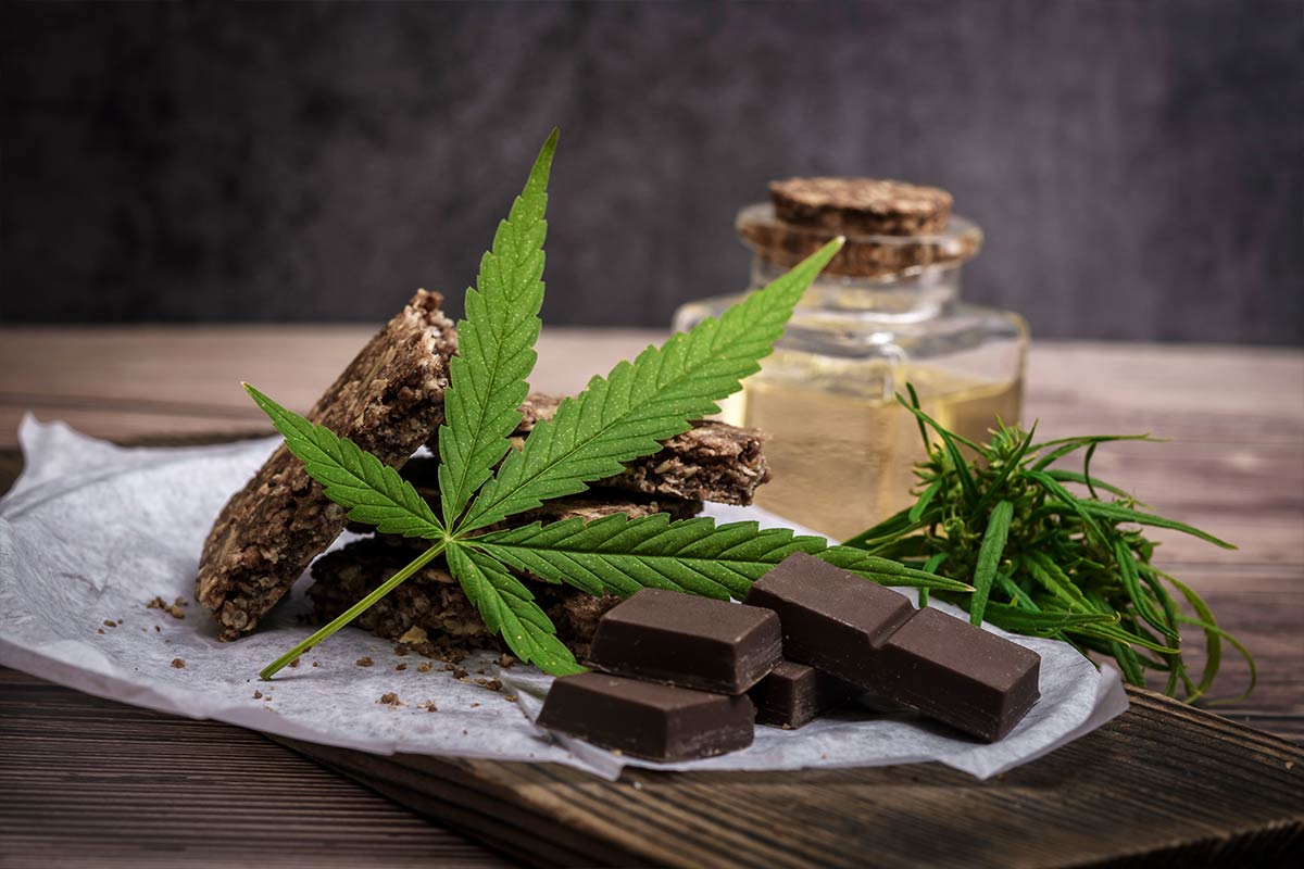 Cannabis leaf with chocolate bars